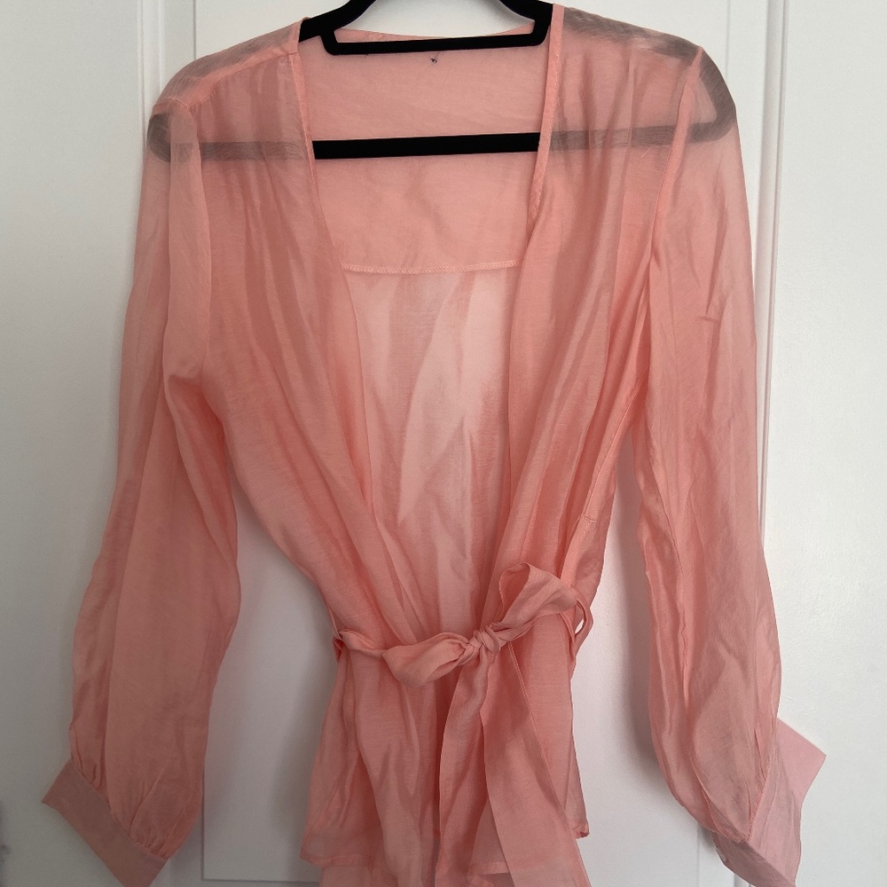 fancy shear peach front wrap top
